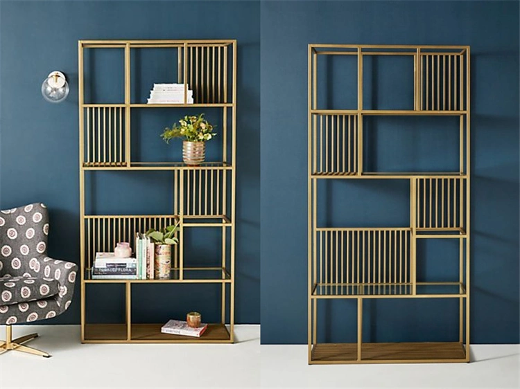Modern Luxury Stainless Steel Gold Brush Living Room Cabinets and Bookshelves