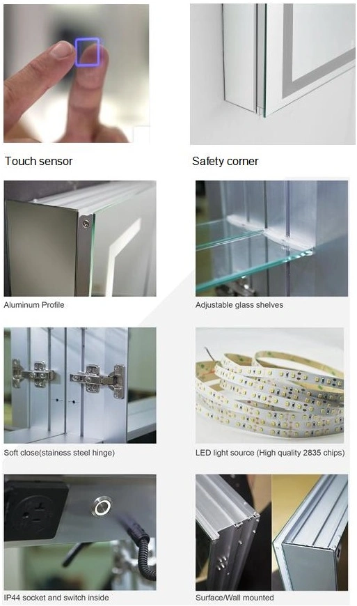 CE/UL/cUL Certifacted Wholesale Price LED Vanity Recessed Medicine Cabinet OEM with Defogger