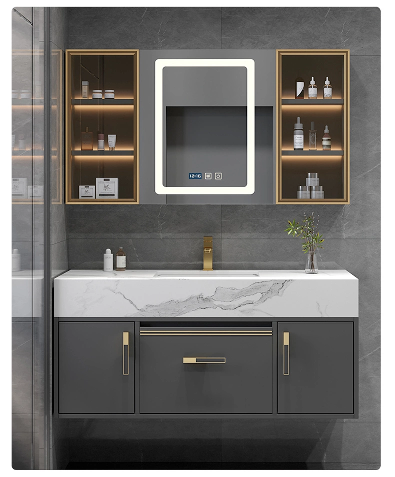 Wholesale Wall Mounted Vanity Cabinets Hotel Bathroom Furniture Modern Light Luxury Cabinet Including Basin and Smart Mirror