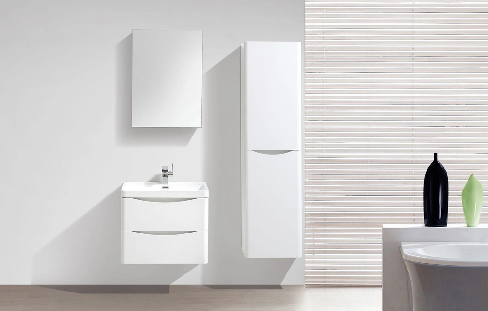 Bathroom Cloakroom PVC Wall Hung Two Drawers Vanity Unit with Polymarble Basin