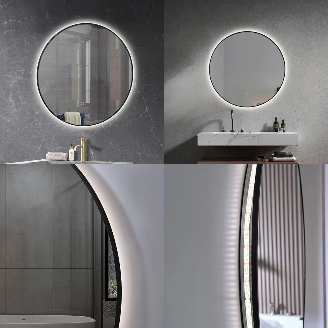 New Edge Aluminum Frame Metal Round Bathroom Mirror Black Mirror Glass Slim Mirror