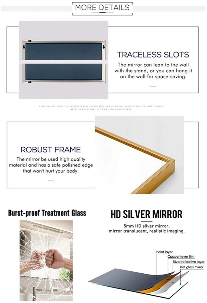 Golden Black Rectangle Aluminum Alloy Framed Dressing Floor Mirror