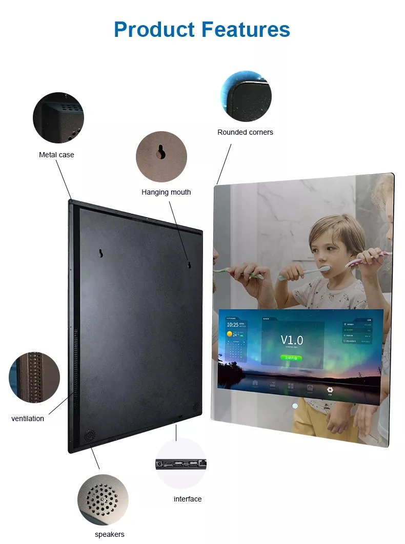 10.1 Inch Factories Anti-Foggy Film Wireless Speaker Bath Time Display Capacitive/Resistive/Pcap Touch Sensor Intelligent Hotel Anti-Fog Bathroom Smart Mirror