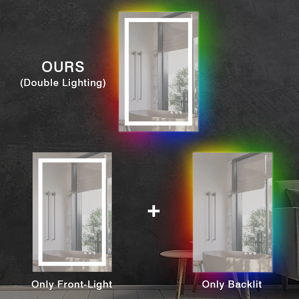 Ortonbath 48&quot;X36&quot; Rectangular Backlit Anti-Fog Wall Mounted LED Mirror RGB Lighted Bathroom Mirrors with Memory Function