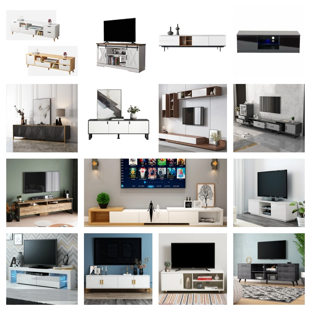 Made in China Wholesale Modern Living Room Furniture Modern TV Entertainment Media Stand LED Glass TV Stand White Cabinet Wall TV Unit for Home Hotel Apartment