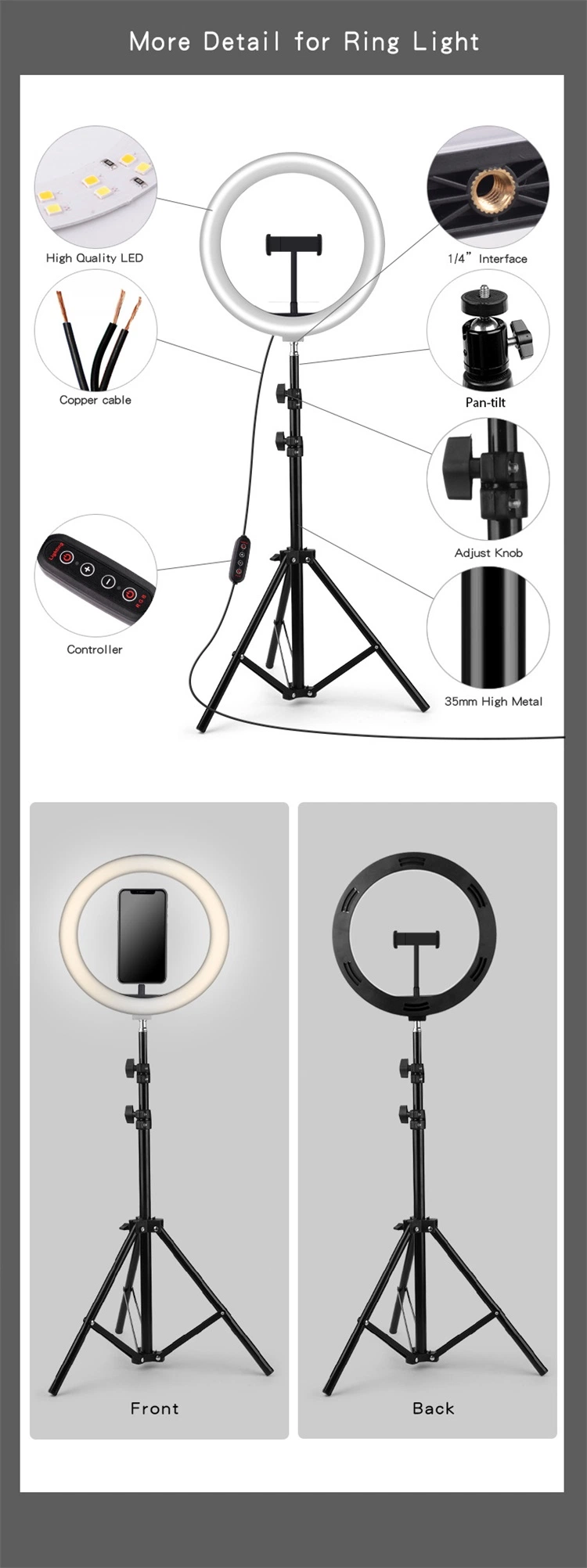 Dimmable RGB LED Ring Light Kit for Makeup Video Studio