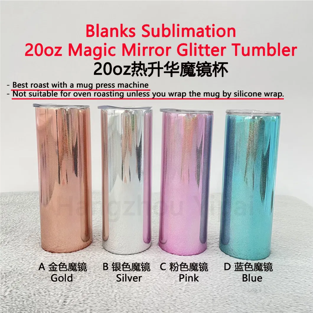 20oz Amazon Hot-Sell Wholesale Blanks Sublimation Magic Mirror Glitter Double-Wall 304 Stainless Steel Skinny Tumbler/ Coffee Mug