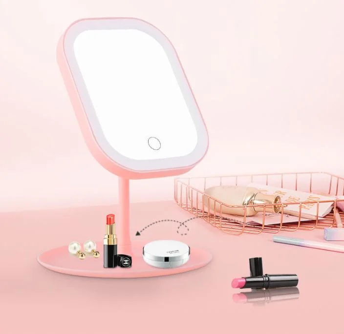 3 Different Color Lighting with Tray USB Charging Touch Controlled Rectangle Cosmetic LED Makeup Mirror