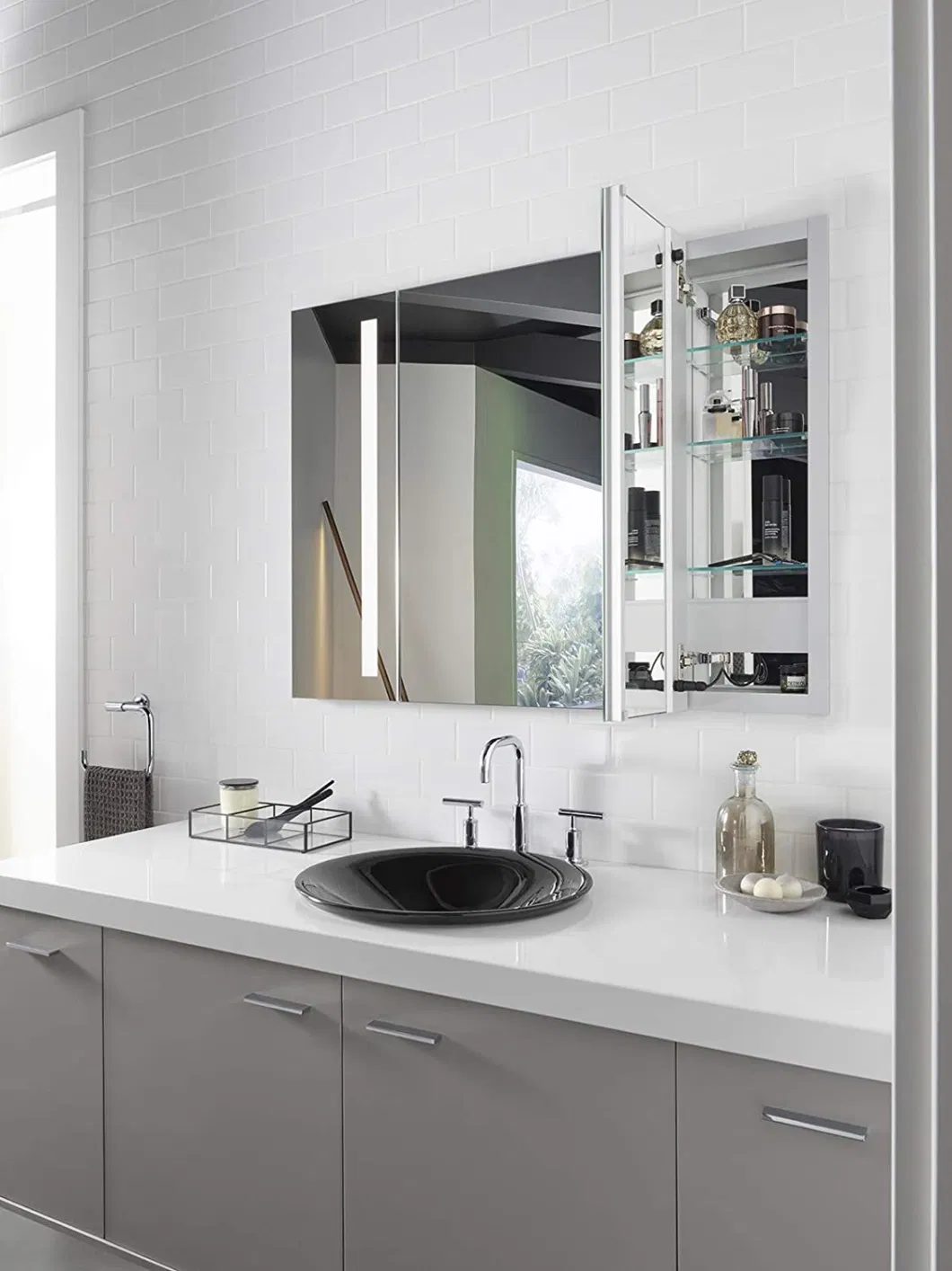Wholesale Price Aluminum MDF Material LED Mirror Bathroom Vanity Lighted Cabinet Sanitary Ware Furniture