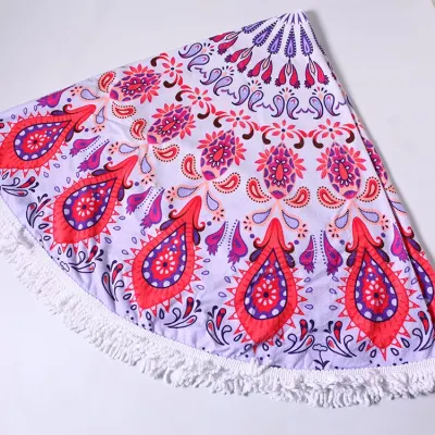 Custom Large Size Warp Terry Printed Sublimation Microfiber Round Beach Towel Portable Quick Dry Micro Fibre Beach Towel with Tassels Pool Bath Towels