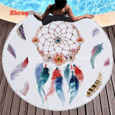 Full Microfiber Material Warp Knitted Beach Towels with Colors or Artworks Printed