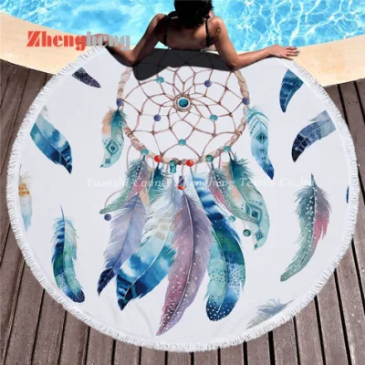 Full Microfiber Material Warp Knitted Beach Towels with Colors or Artworks Printed