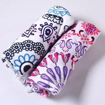 Custom Large Size Warp Terry Printed Sublimation Microfiber Round Beach Towel Portable Quick Dry Micro Fibre Beach Towel with Tassels Pool Bath Towels