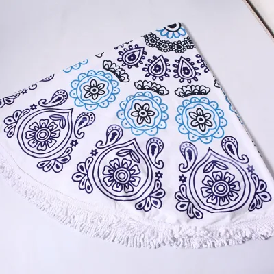 Custom Large Size Warp Terry Printed Sublimation Microfiber Round Beach Towel Portable Quick Dry Micro Fibre Beach Towel with Tassels Pool Bath Towels
