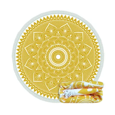 Custom Large Size Warp Terry Printed Sublimation Microfiber Round Beach Towel Portable Quick Dry Micro Fibre Beach Towel with Tassels Pool Bath Towels