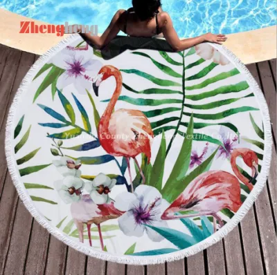 Full Microfiber Material Warp Knitted Beach Towels with Colors or Artworks Printed