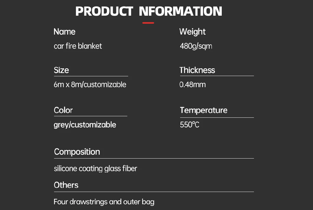 Amazon Hot Selling 6m*8m Fire-Resistant Insulation Fiberglass Emergency Fireproof Fire Blanket for Car Vehicles