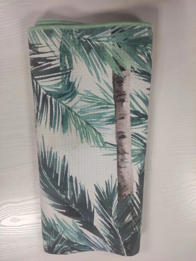 Hawaiian Scenery Double-Sided Embroidery Polyester/Polyamide Suede Microfiber Quick Dry Beach Towel with Custom Printing