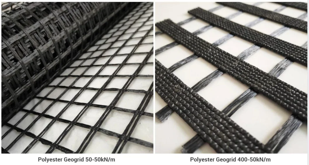 Warp Knitting Two Direction Polyester Geogrid PVC Coating Road Construction Material