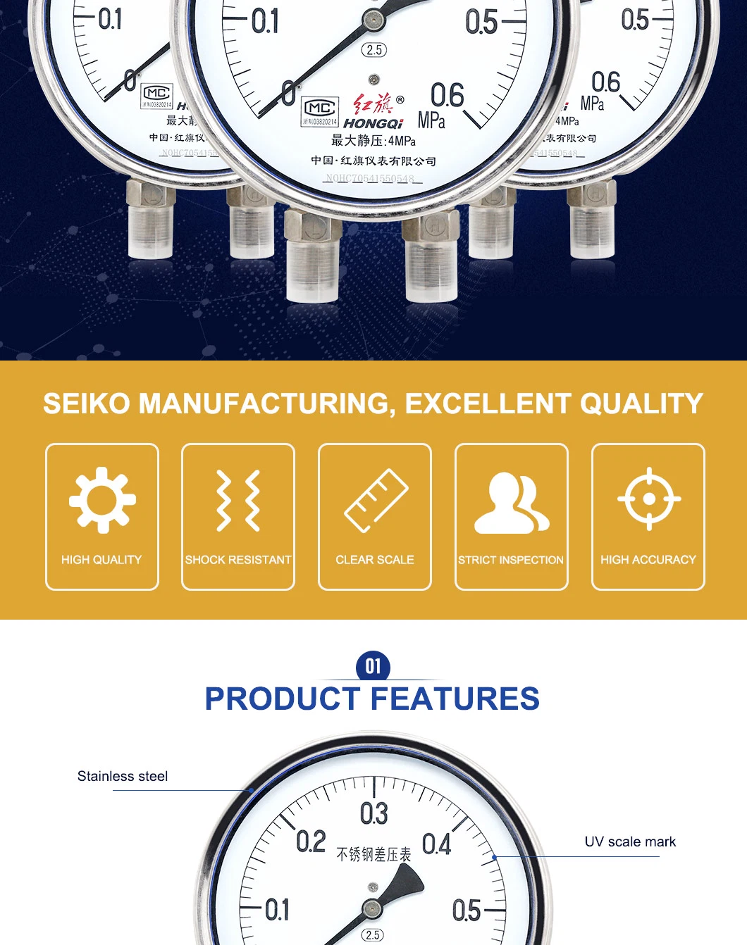 Cyw-150b Series Differential Pressure Gauge with UV Scale Mark M20X1, 5 Thread