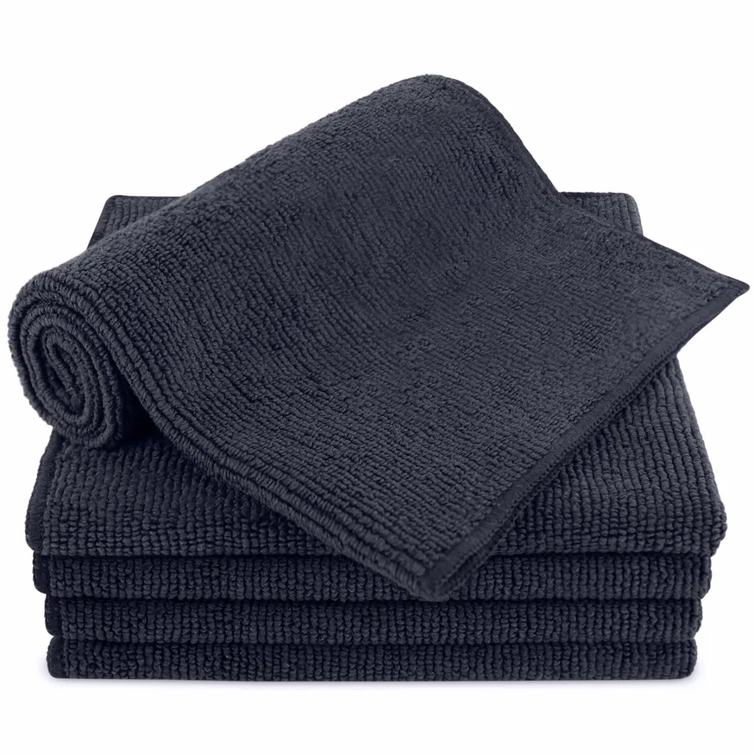 Ordinary Warp Knitting 16&prime;&prime;x27&prime;&prime; 300GSM Bleachproof Black Microfiber Hair Salon Towel