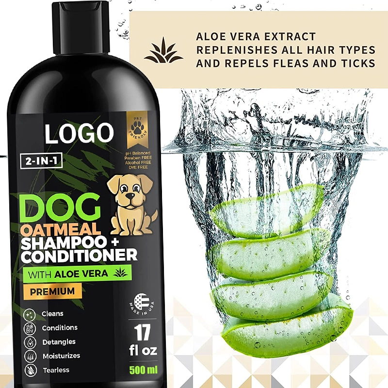 OEM Private Label Organic Pet Dry Hair Tearless Oatmeal Aloe Vera 500ml 2 in 1 Pet Shampoo &amp; Conditioner Pet Shampoo for Dog