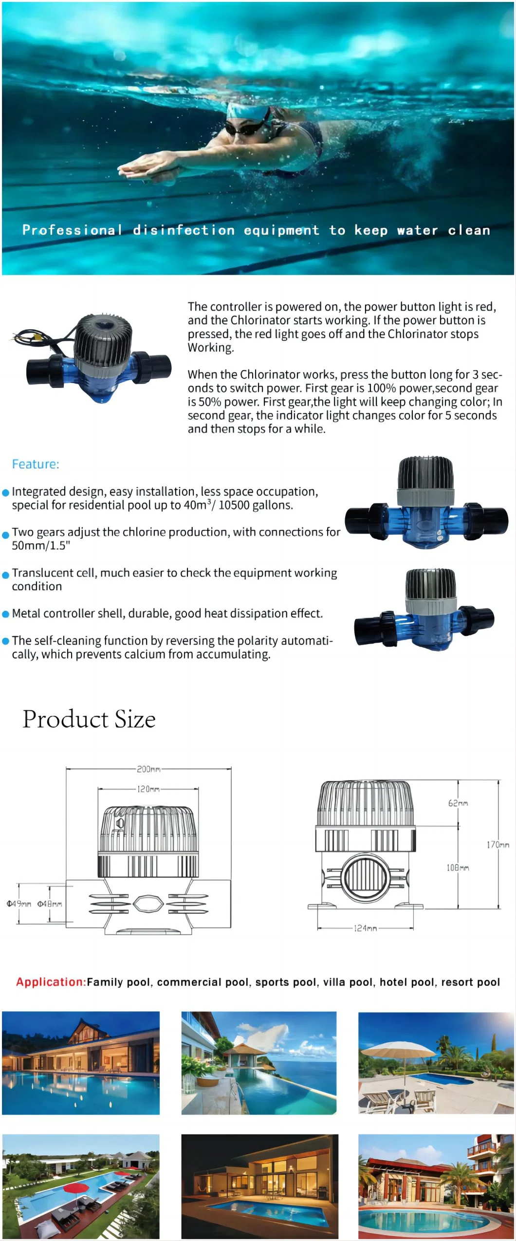 Salt Chlorine Generator Saltwater Treatment Automatic Cleaning Device