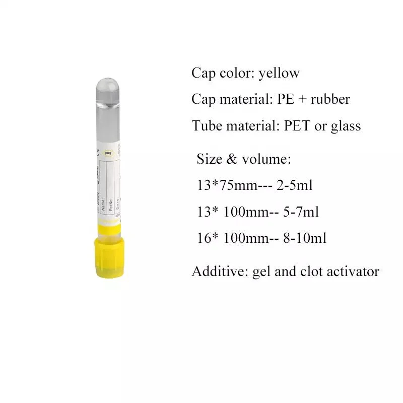 Medical Gel and Clot Activator Tube with Yellow Cap Sst Tube