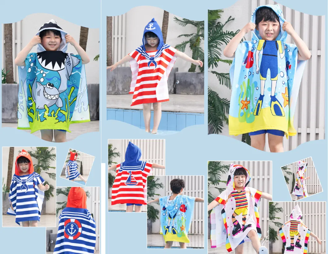 Stock Promotion Fashion 100% Polyester Microfiber Cleaning Poncho and Hooded Printing Baby Gift Terry Bath Towel Blankets and Beach Towels Blankets for Children