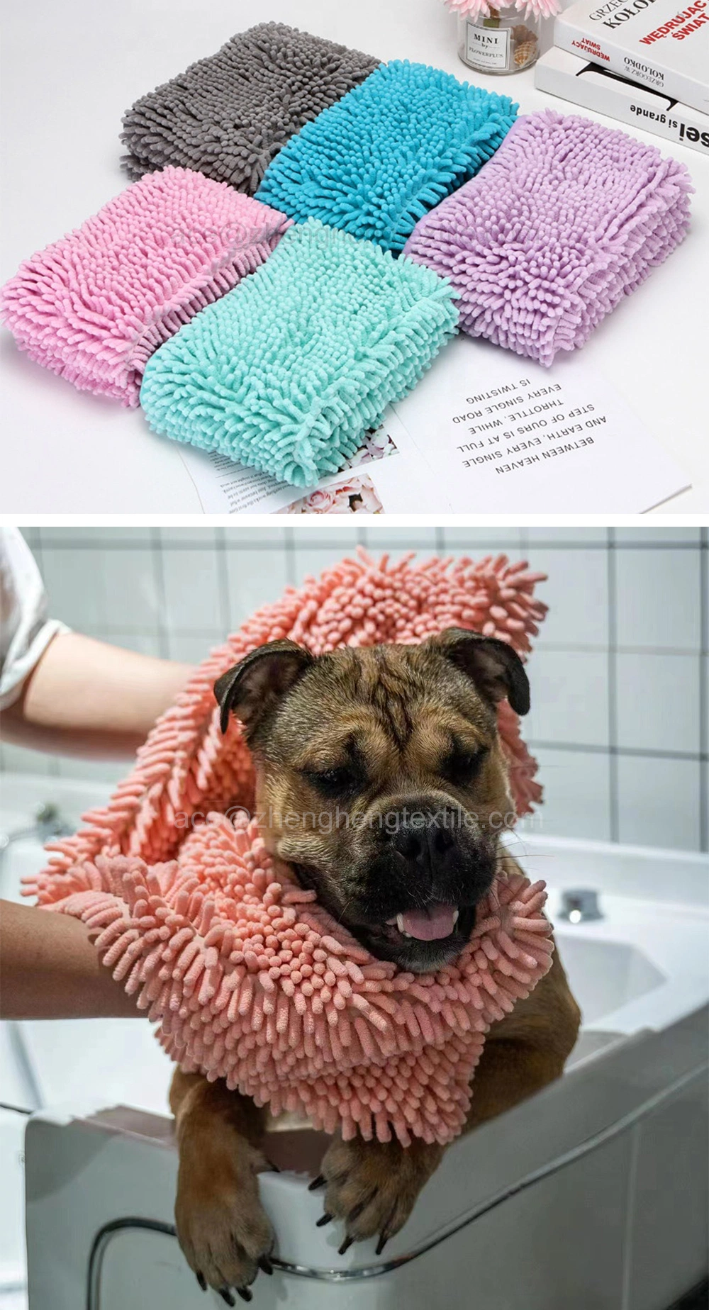 Durable Embroidered Logo Chenille Warp or Weft Knitting Dog Pet Shower Bath Cleaning Towel