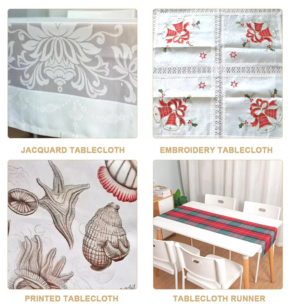 Square Type Hot Sale Pastoral Style 100% Polyester White Embroidery Christmas Table Cloths