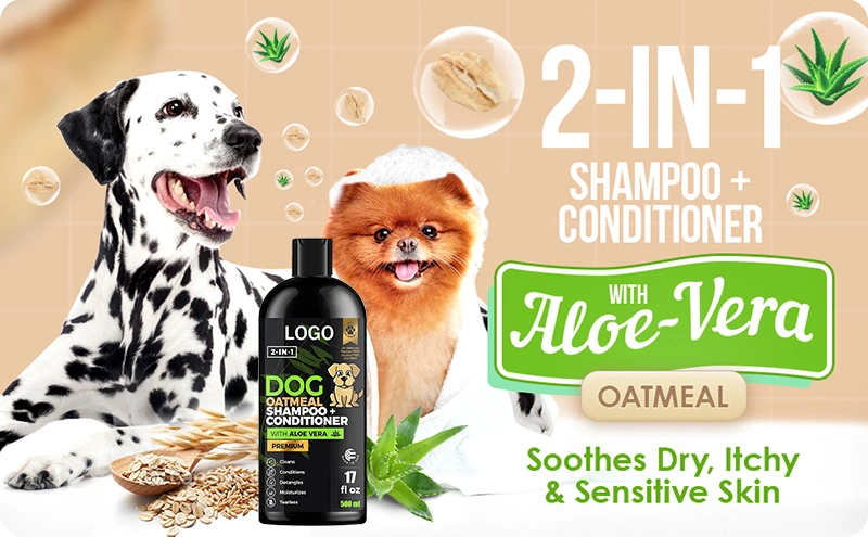 OEM Private Label Organic Pet Dry Hair Tearless Oatmeal Aloe Vera 500ml 2 in 1 Pet Shampoo &amp; Conditioner Pet Shampoo for Dog