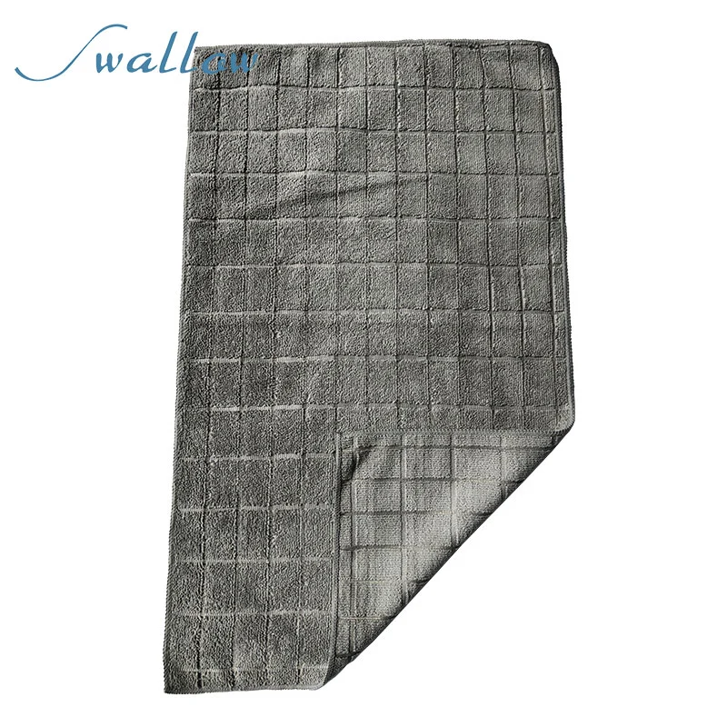 Microfiber-Cloth Warp-Knitted Towel Grey Color 40*65cm Microfiber Lattice Towel