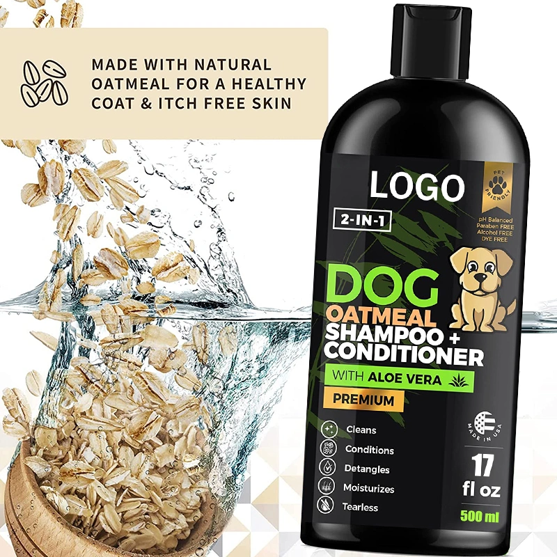 OEM Private Label Organic Pet Dry Hair Tearless Oatmeal Aloe Vera 500ml 2 in 1 Pet Shampoo &amp; Conditioner Pet Shampoo for Dog