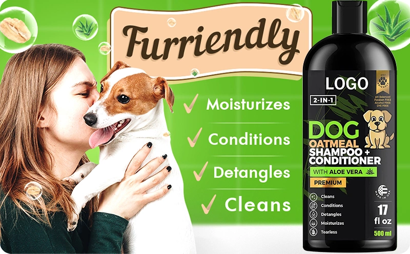 OEM Private Label Organic Pet Dry Hair Tearless Oatmeal Aloe Vera 500ml 2 in 1 Pet Shampoo &amp; Conditioner Pet Shampoo for Dog