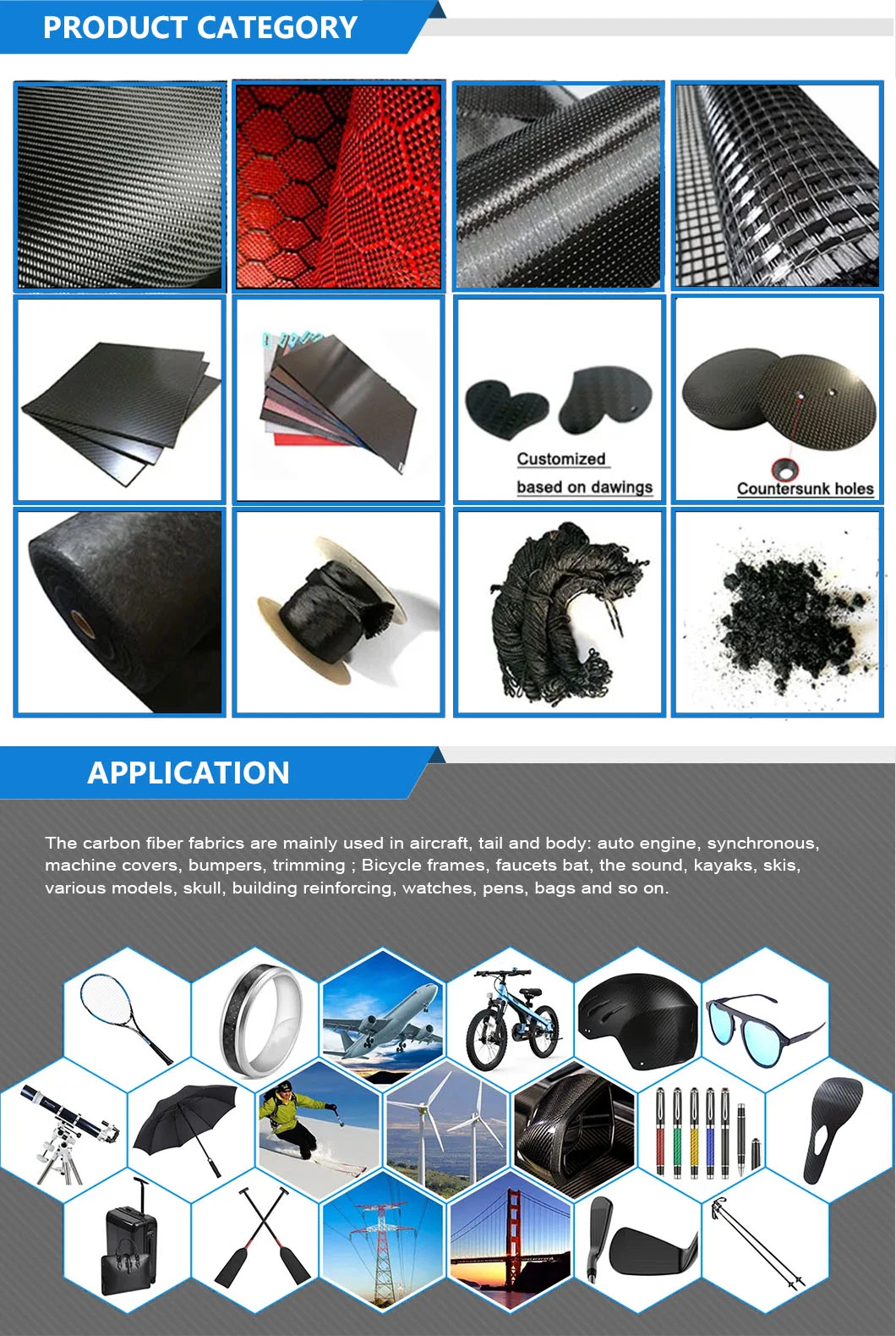 Chopped/Flaky/Unidirectional/Bi-Directional Plain/Twill/Multiaxial/Ud/CNC/Prepreg Carbon Fiber Fabric Cloth for Reinforcement to Helmet, Reinforce Concrete