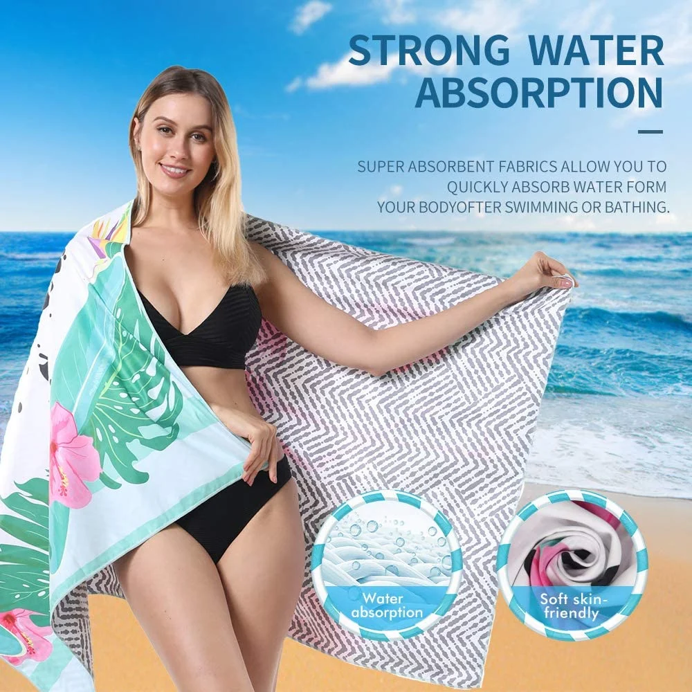Sand Free Customized Parameters Warp Knitting 250GSM 1X1.8m Wholesale Microfiber Beach Bath Sports Towel with Sublimation Printed