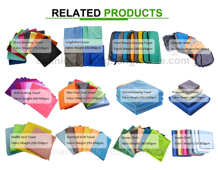 Custom Size Colorful Multi Function Absorbent Microfiber Warp Towel for Carcare Auto Detailing Washing Kitchen Cleaning Cloth All Purposes