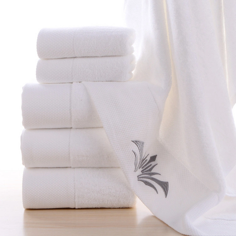 High Quality Custom Logo Embroidery Organic 100 Cotton White Hilton Bathroom Hotel Towel Sets Luxury Hotel Hand Face Bath Washing Towels