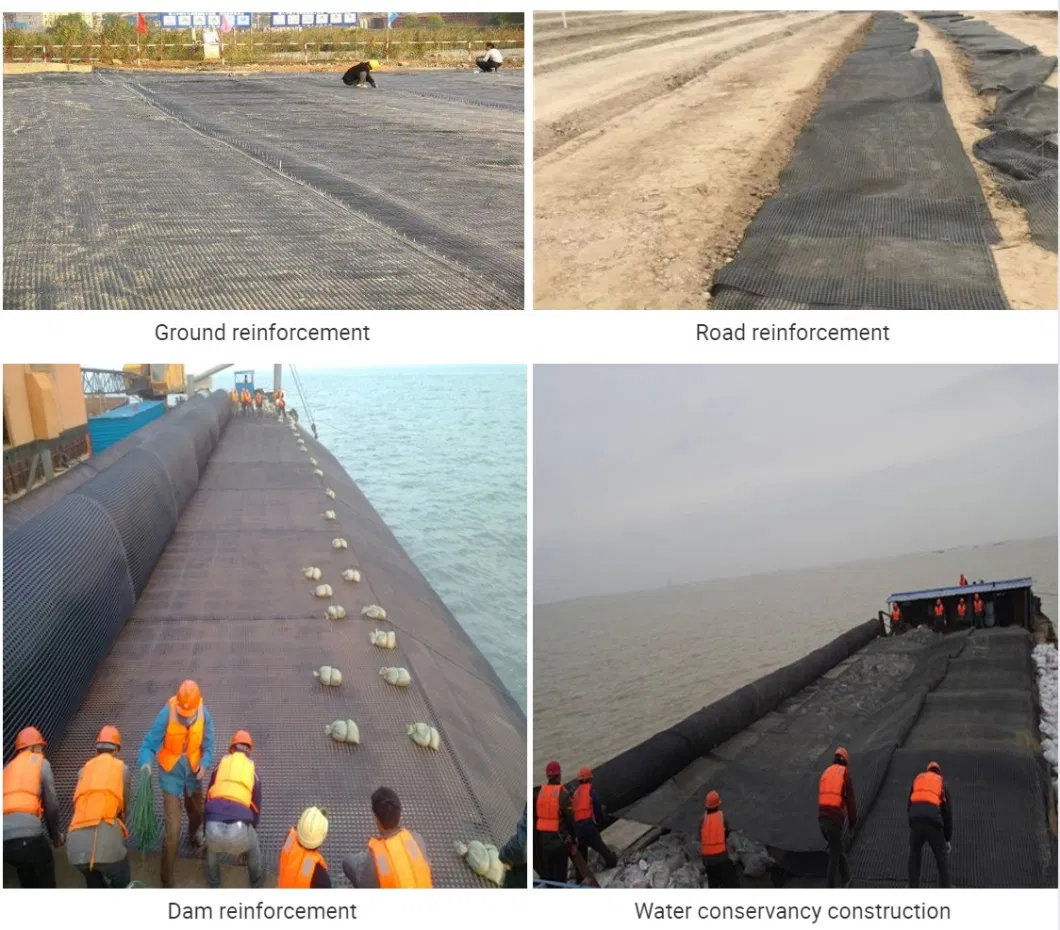 Warp Knitting Two Direction Biaxial Polyester Geogrid PVC Coating Road Construction Retaining Wall Material 100-30kn/M