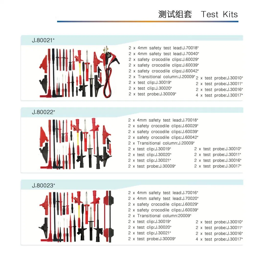 Jt8050 Multi-Purpose Test Pin Banana Plug Replace Needle 2mm/1mm Matching 1 Meter Long 1 Square mm2 Wire with Test Lead Kits