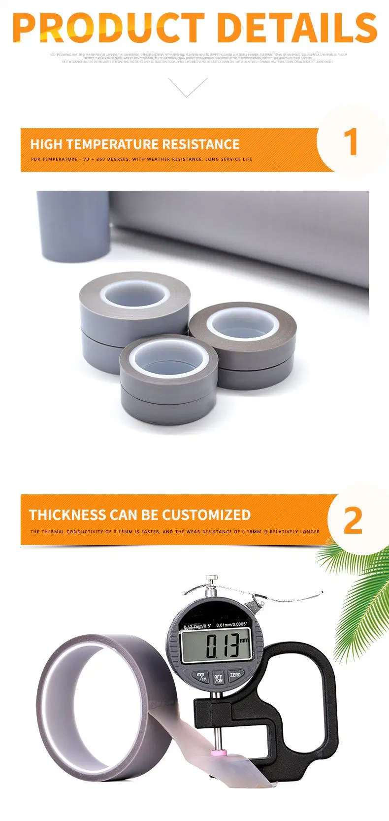 260 Degree Temperature Resistance PTFE Tape Fiberglass Product