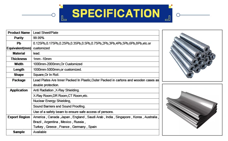Best Price 99.999% Pure Metal Lead Sheet, X Ray Lead Sheet Roll 2mm X-ray Lead Sheet for X-ray Room