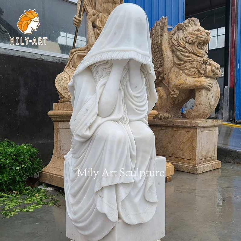 Garden Decoration Figure Sculpture Beautiful Crying Women White Marble Statue