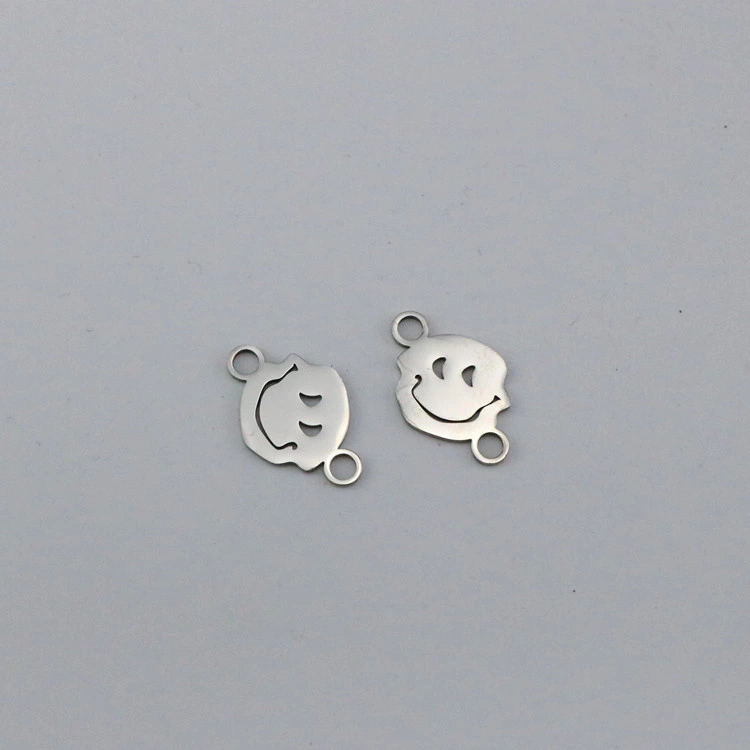 Stainless Steel Crying Smiling Face Round Double Hole Cut and Polished Jewelry Accessories Pendants