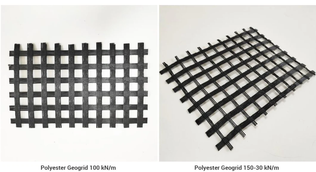 Warp Knitting Two Direction Biaxial Polyester Geogrid PVC Coating Road Construction Retaining Wall Material 100-30kn/M