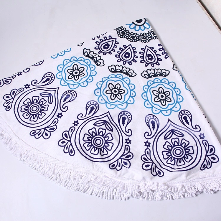 150cm by 150cm 300GSM Mandala Print Microfiber Round Beach Towel with Tassles