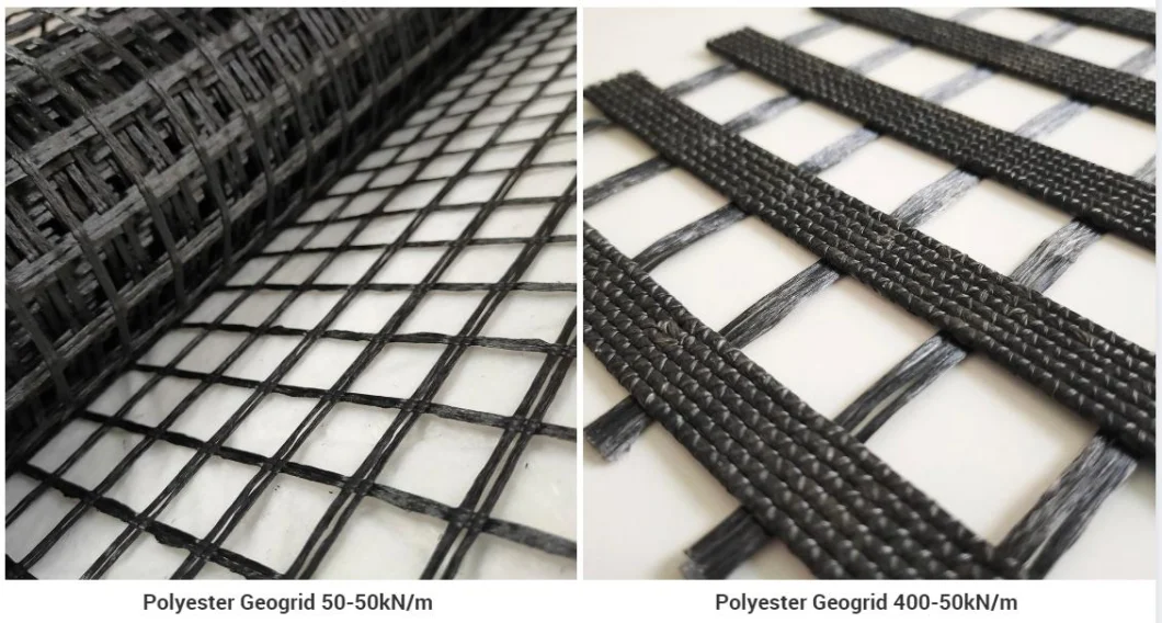 Warp Knitting Two Direction Biaxial Polyester Geogrid PVC Coating Road Construction Retaining Wall Material 100-30kn/M