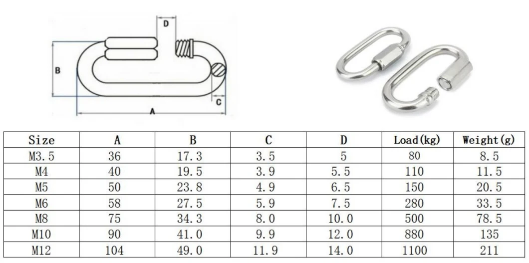 Carabiner Hook 304 Stainless Steel Oval Screwlock Quick Link Lock Ring Hook Chain Rope Connector Buckle Locked Hooks