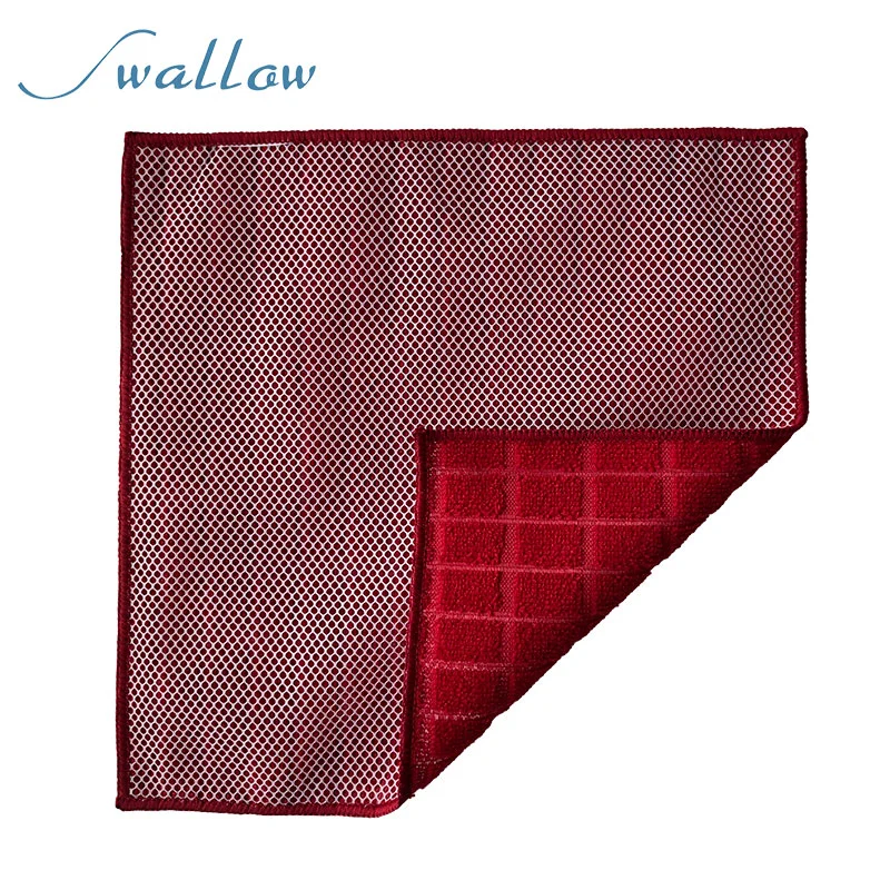 Microfiber-Cloth Warp-Knitted Towel Red Color 30*30cm Microfiber Waffle Mesh Towel